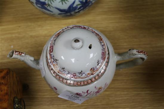 Two Chinese teapots and a cup and saucer Tallest teapot 23cm